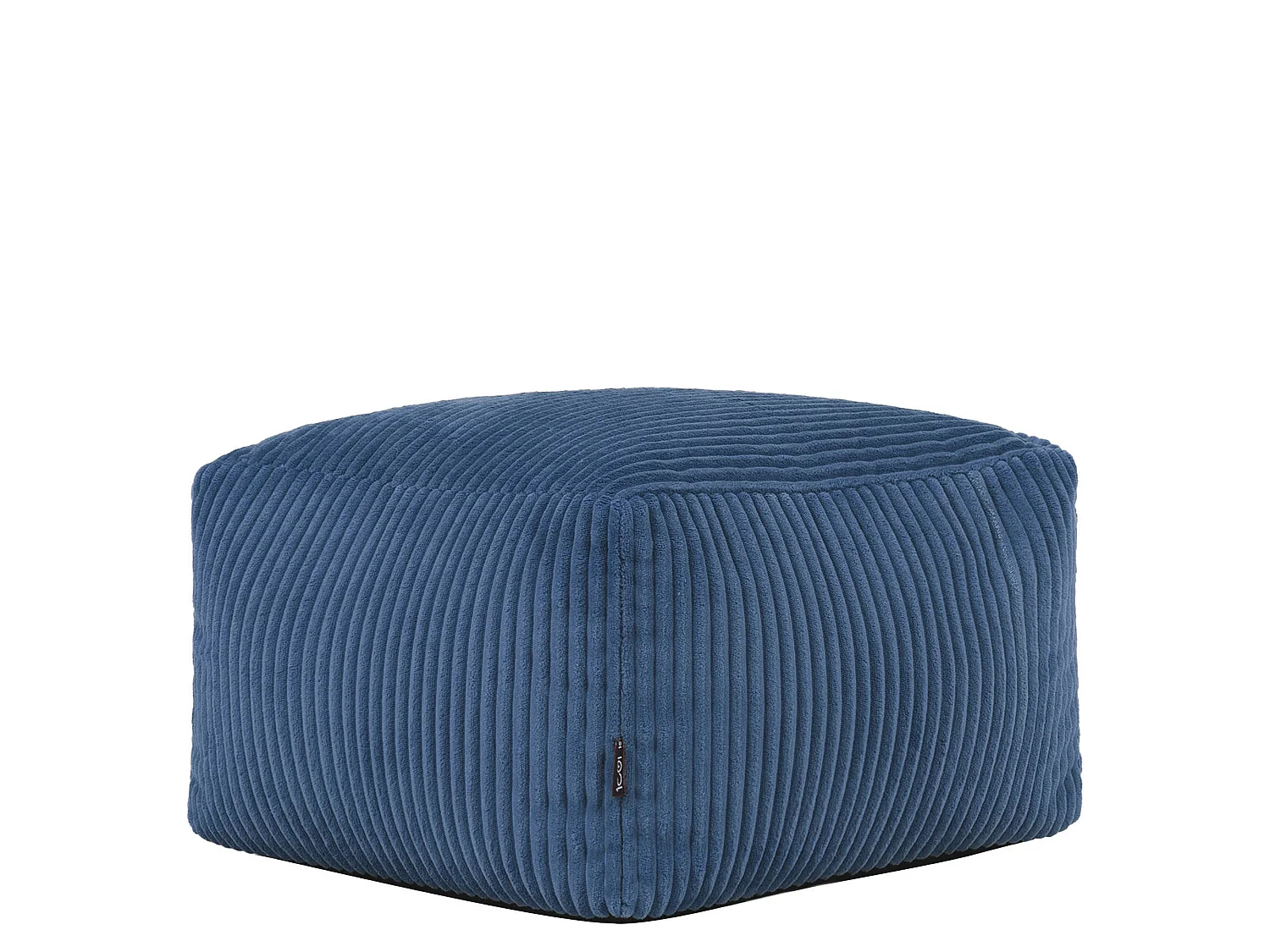 Pouf classique et son repose-pied carré velours côtelé, bleu jean, chambre et salon - KINGSTON