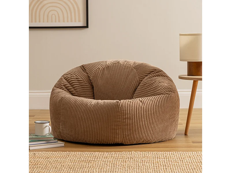 Pouf classique en velours côtelé, brun moka, chambre et salon - KINGSTON