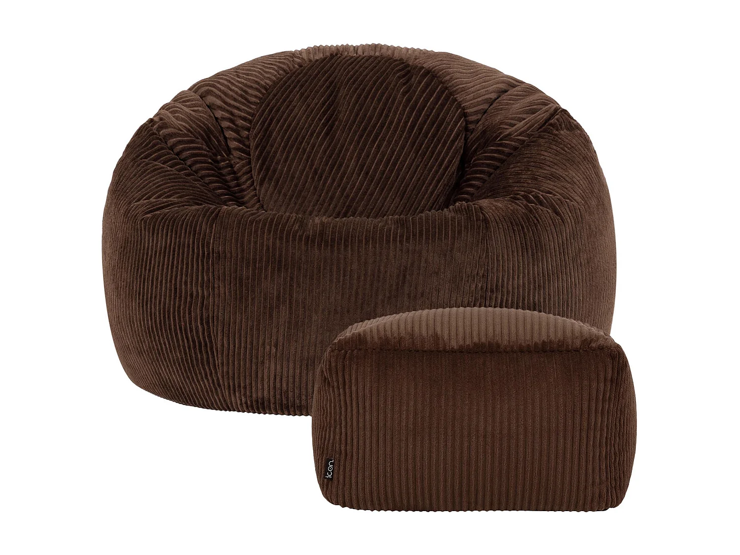 Pouf classique et son repose-pied carré velours côtelé, brun chocolat, chambre et salon - KINGSTON