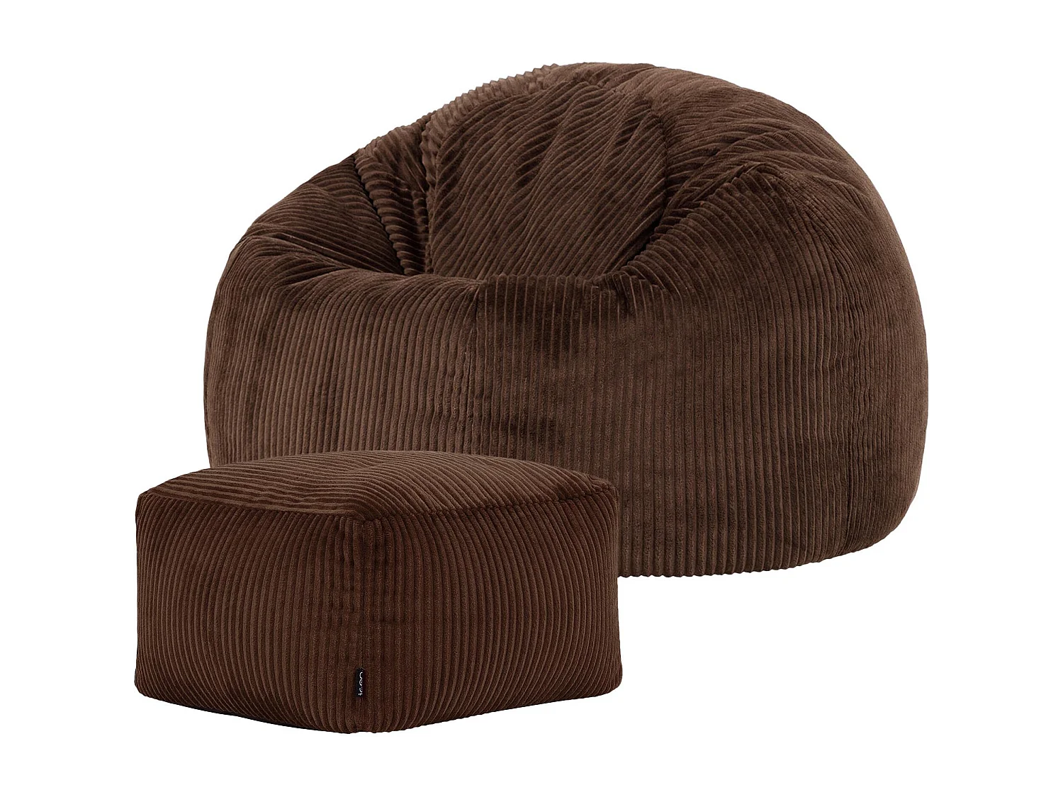 Pouf classique et son repose-pied carré velours côtelé, brun chocolat, chambre et salon - KINGSTON