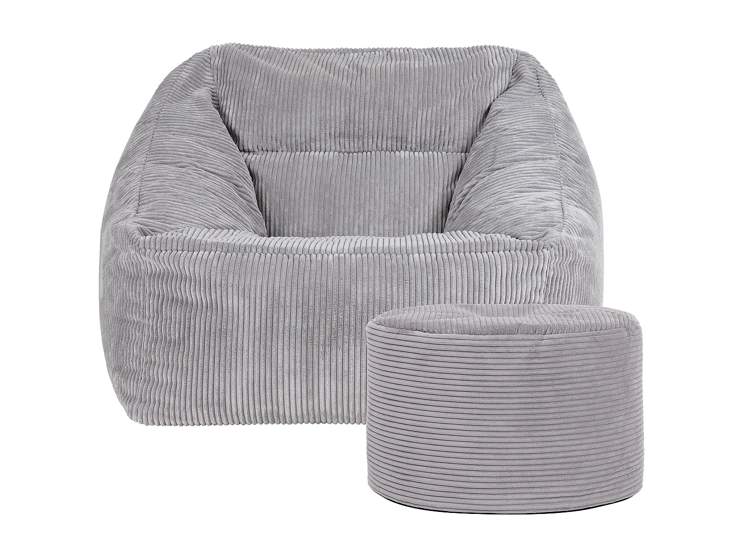 Pouf fauteuil avec repose-pied rond velours côtelé gris clair, salon ou chambre - NATALIA