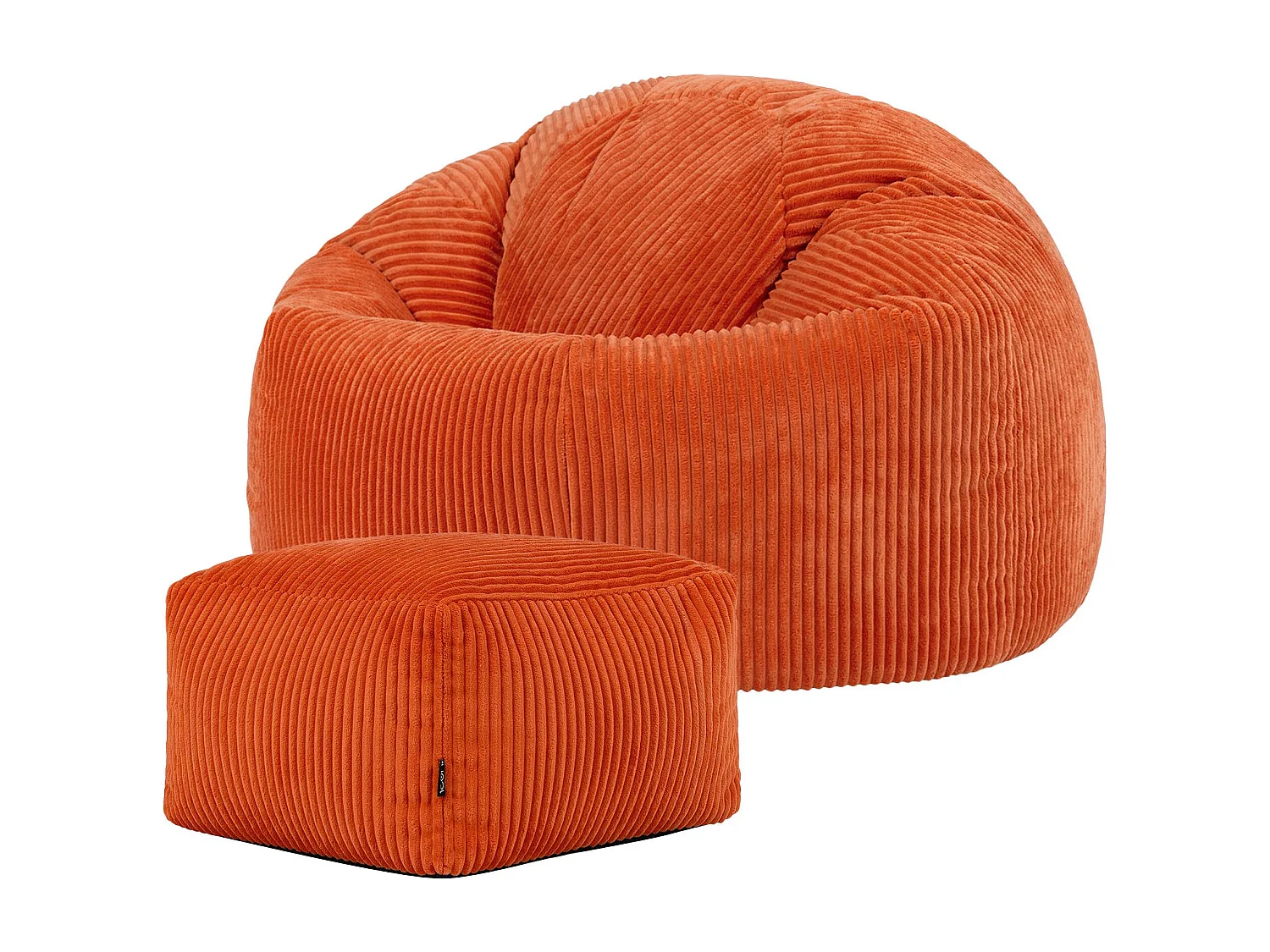 Pouf classique et son repose-pied carré velours côtelé, orange terracotta, chambre et salon - KINGSTON