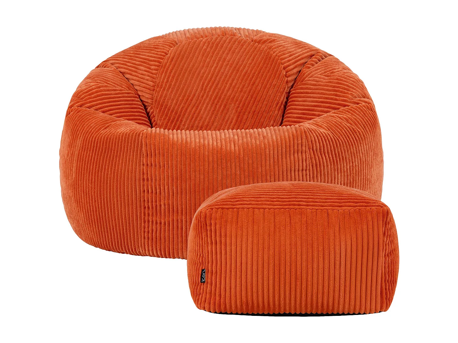 Pouf classique et son repose-pied carré velours côtelé, orange terracotta, chambre et salon - KINGSTON
