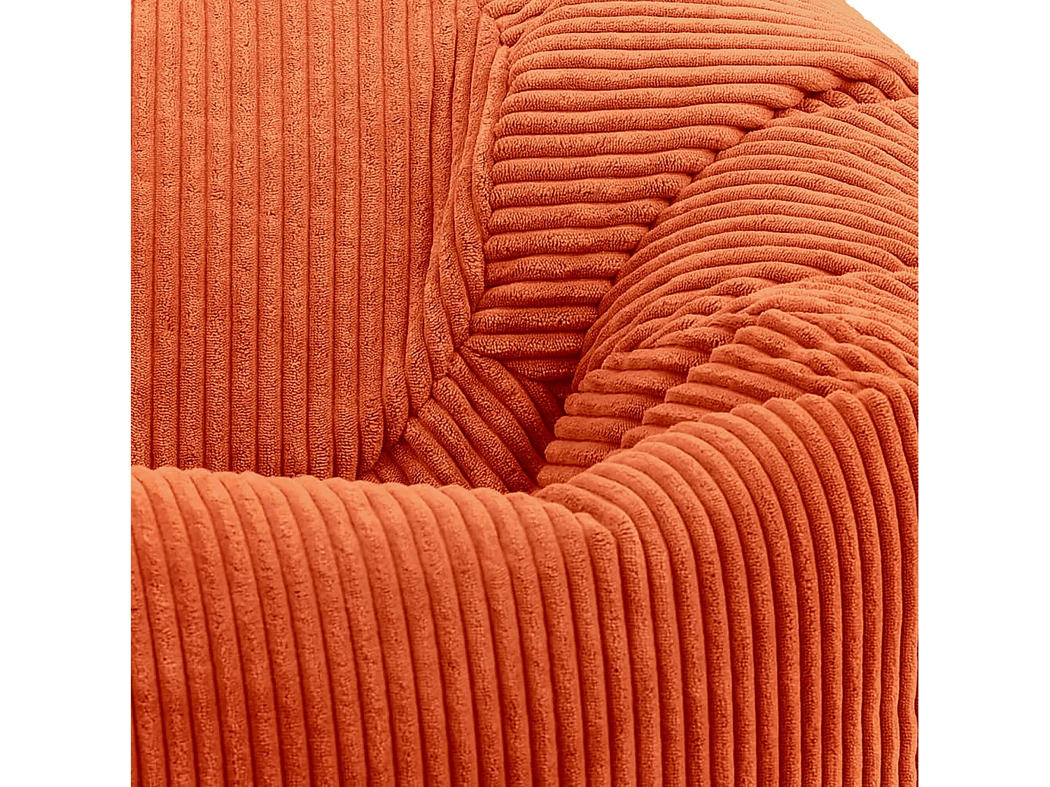 Pouf classique et son repose-pied carré velours côtelé, orange terracotta, chambre et salon - KINGSTON