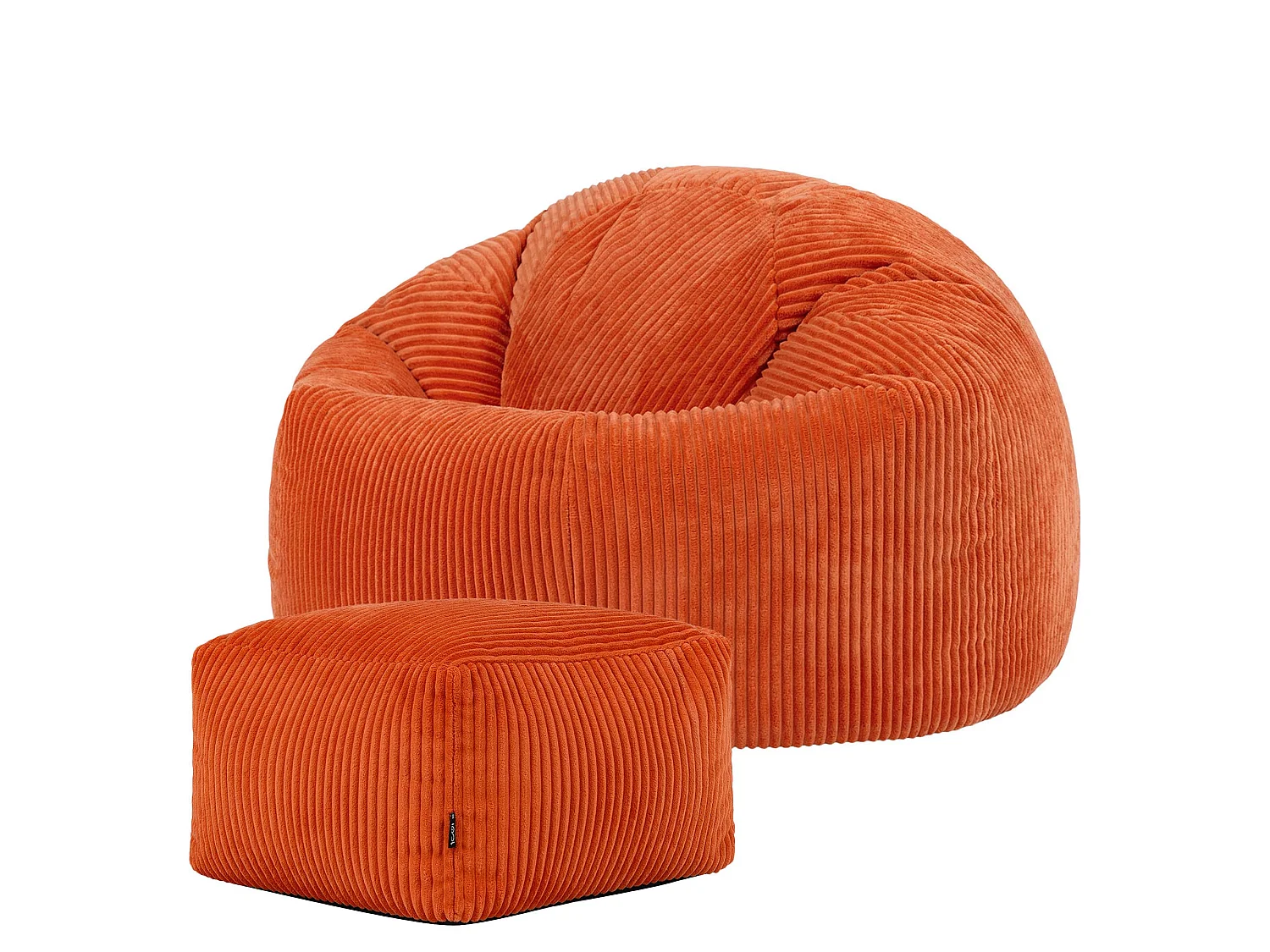 Pouf classique et son repose-pied carré velours côtelé, orange terracotta, chambre et salon - KINGSTON
