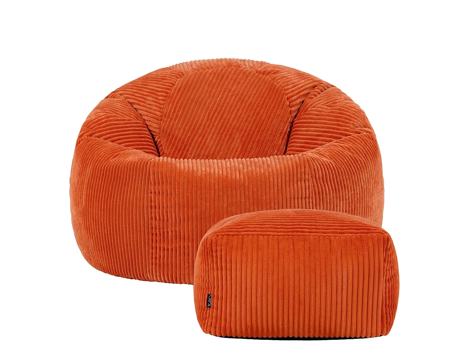 Pouf classique et son repose-pied carré velours côtelé, orange terracotta, chambre et salon - KINGSTON