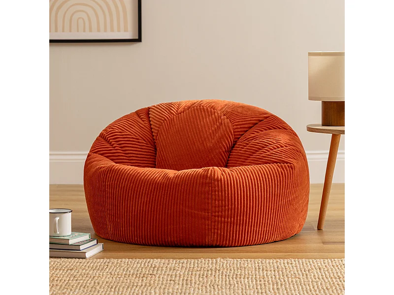 Pouf classique en velours côtelé, orange terracotta, chambre et salon - KINGSTON