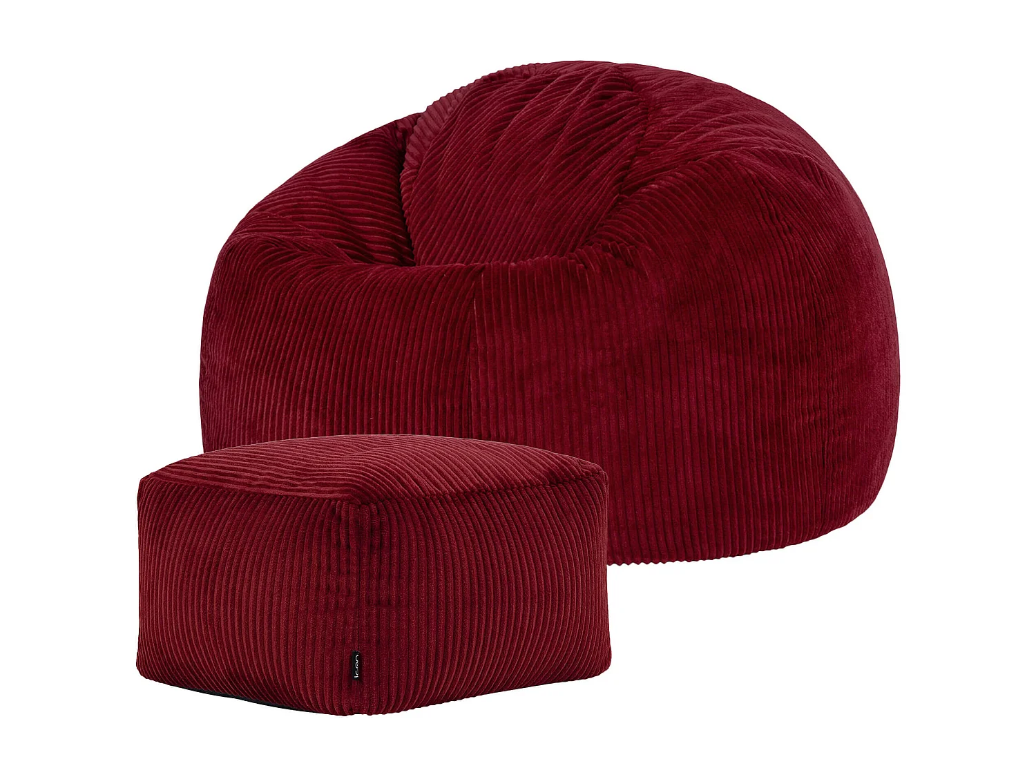 Pouf classique et son repose-pied carré velours côtelé, rouge bordeaux, chambre et salon - KINGSTON