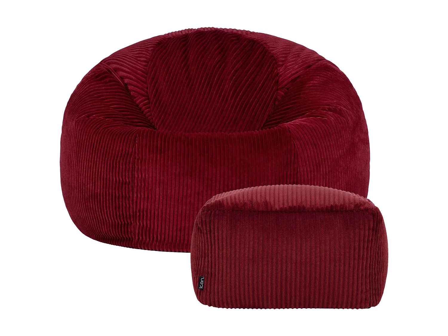 Pouf classique et son repose-pied carré velours côtelé, rouge bordeaux, chambre et salon - KINGSTON