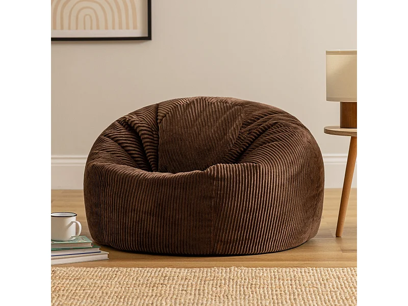 Pouf classique en velours côtelé, brun chocolat, chambre et salon - KINGSTON