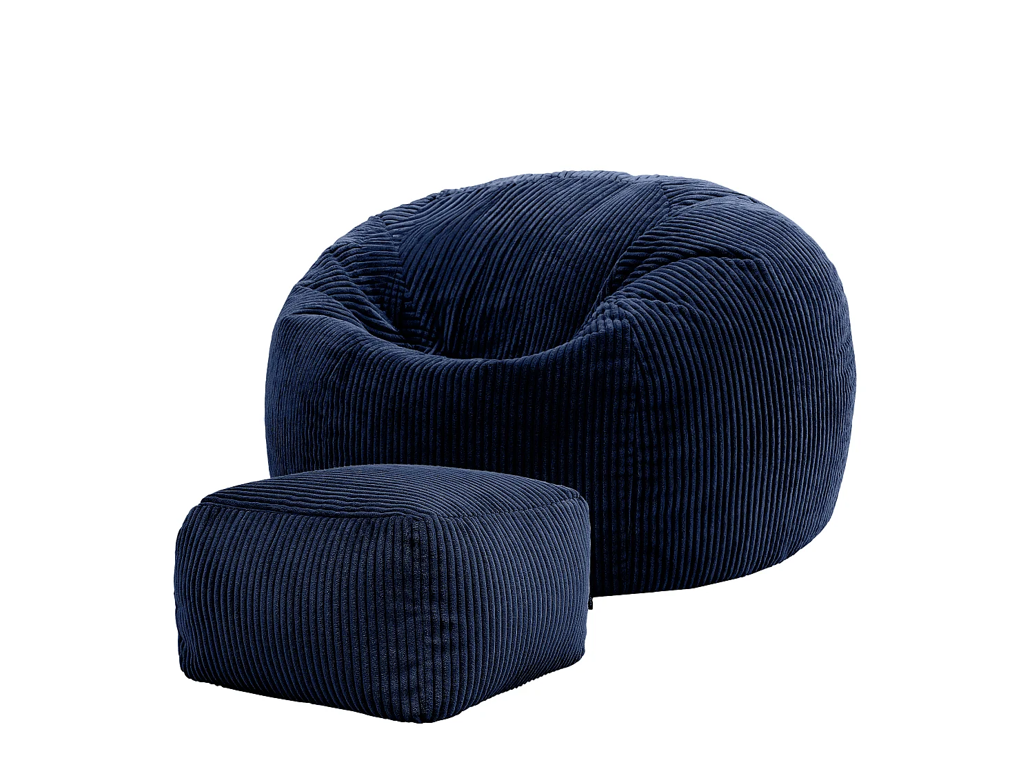 Pouf classique et son repose-pied carré velours côtelé, bleu marine, chambre et salon - KINGSTON