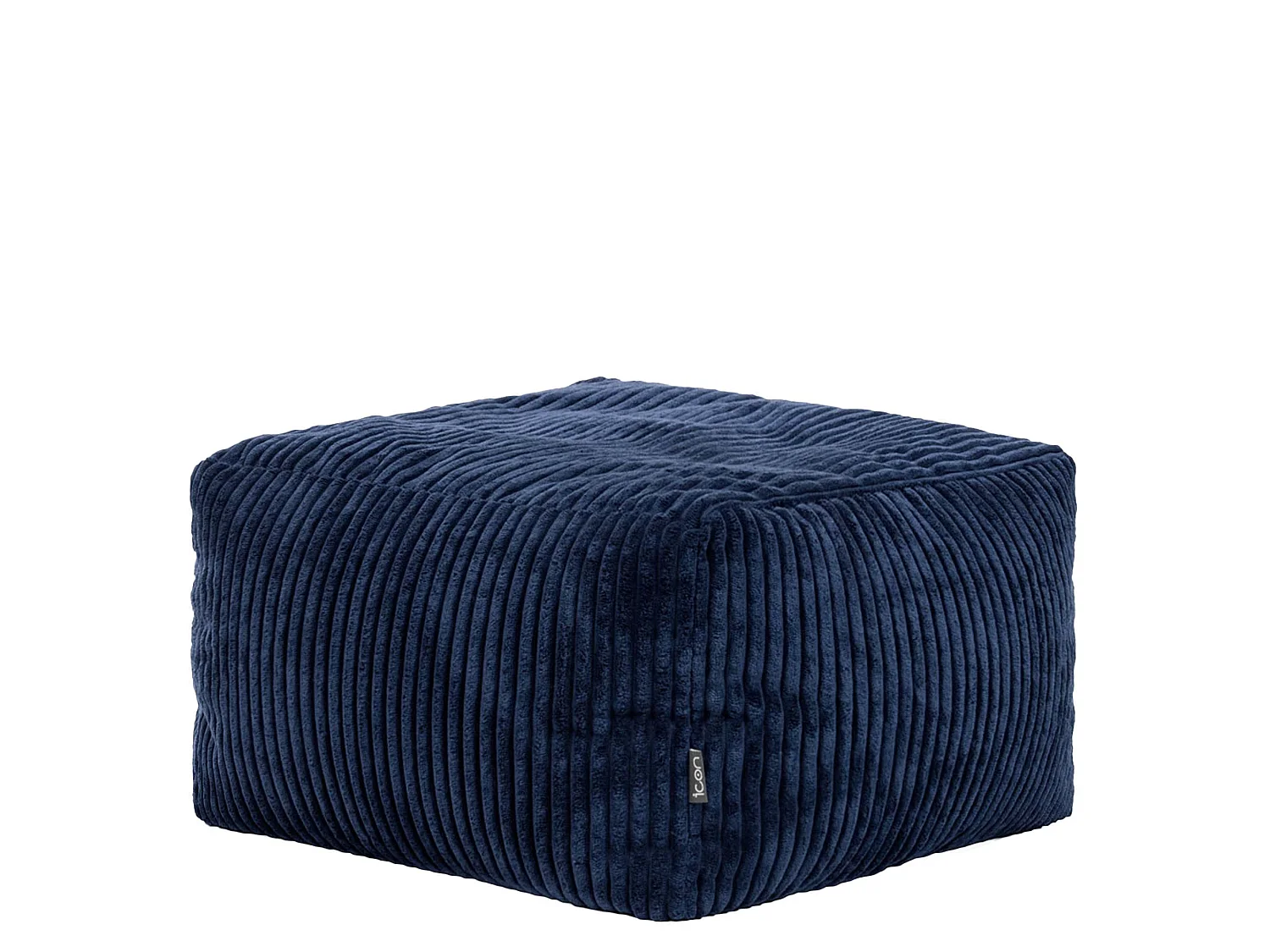 Pouf classique et son repose-pied carré velours côtelé, bleu marine, chambre et salon - KINGSTON