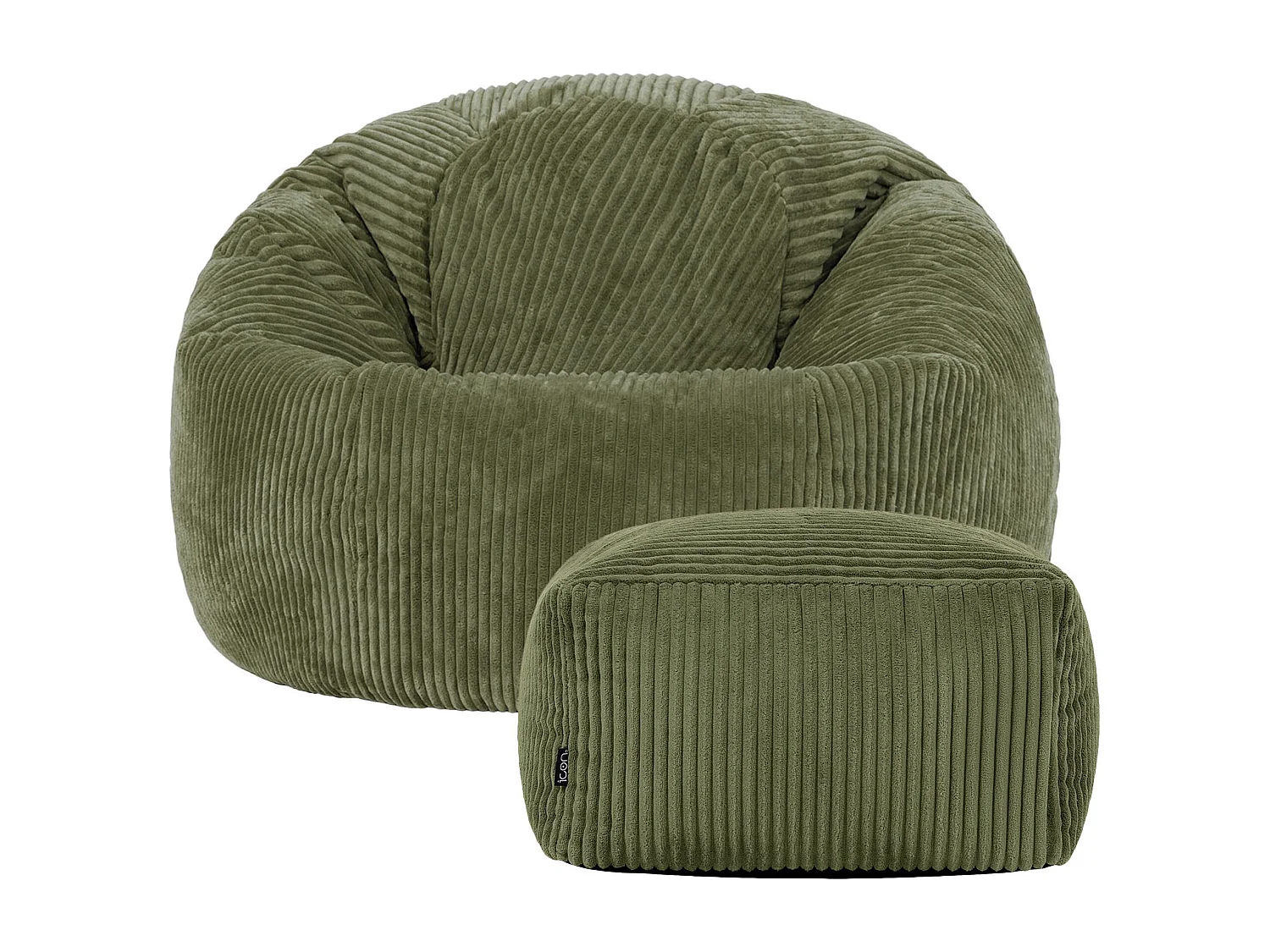 Pouf classique et son repose-pied carré velours côtelé, vert sauge, chambre et salon - KINGSTON
