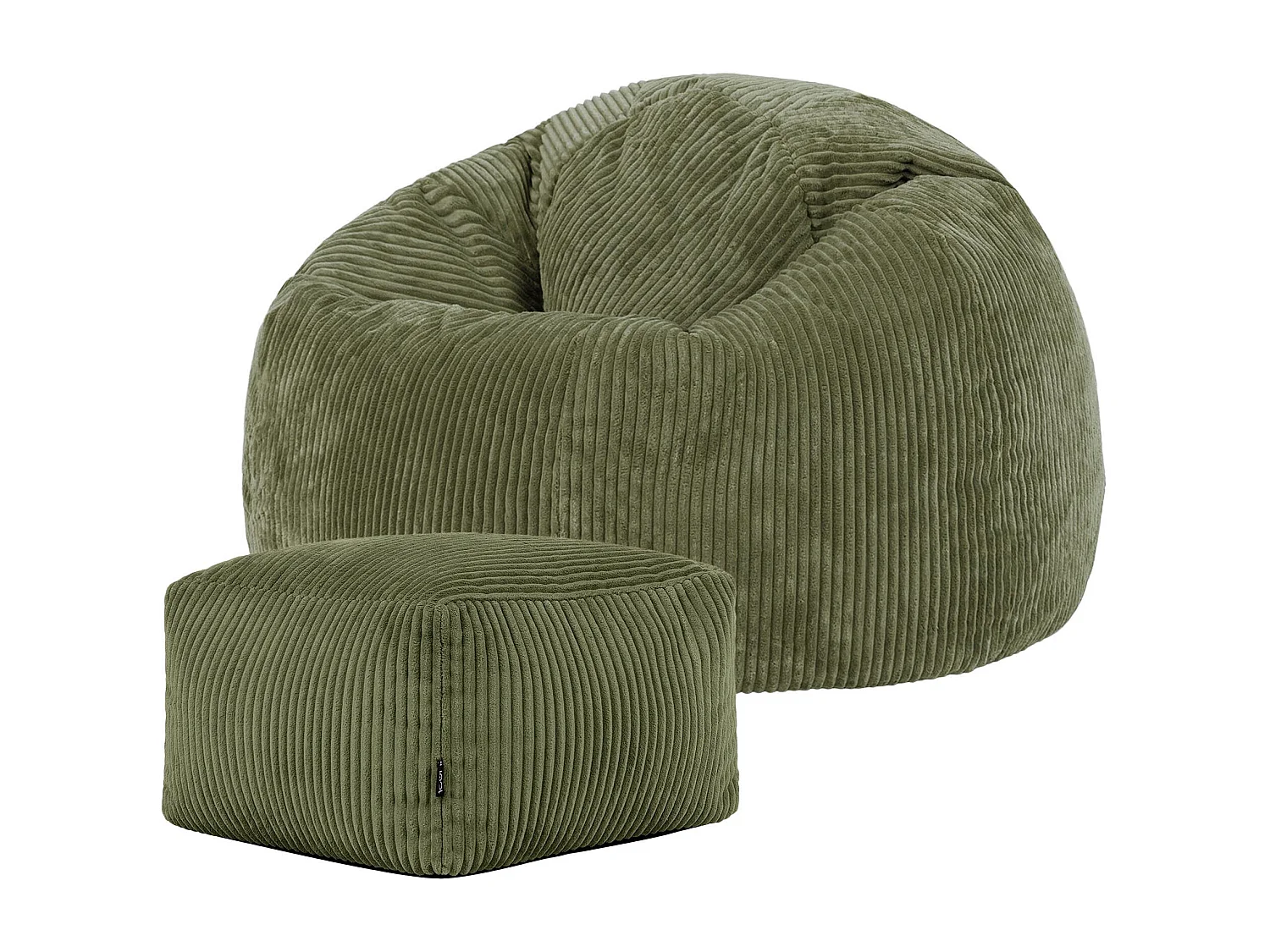 Pouf classique et son repose-pied carré velours côtelé, vert sauge, chambre et salon - KINGSTON