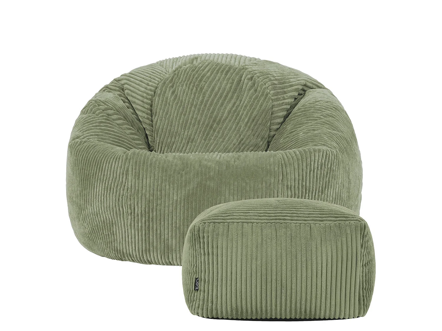 Pouf classique et son repose-pied carré velours côtelé, vert sauge, chambre et salon - KINGSTON
