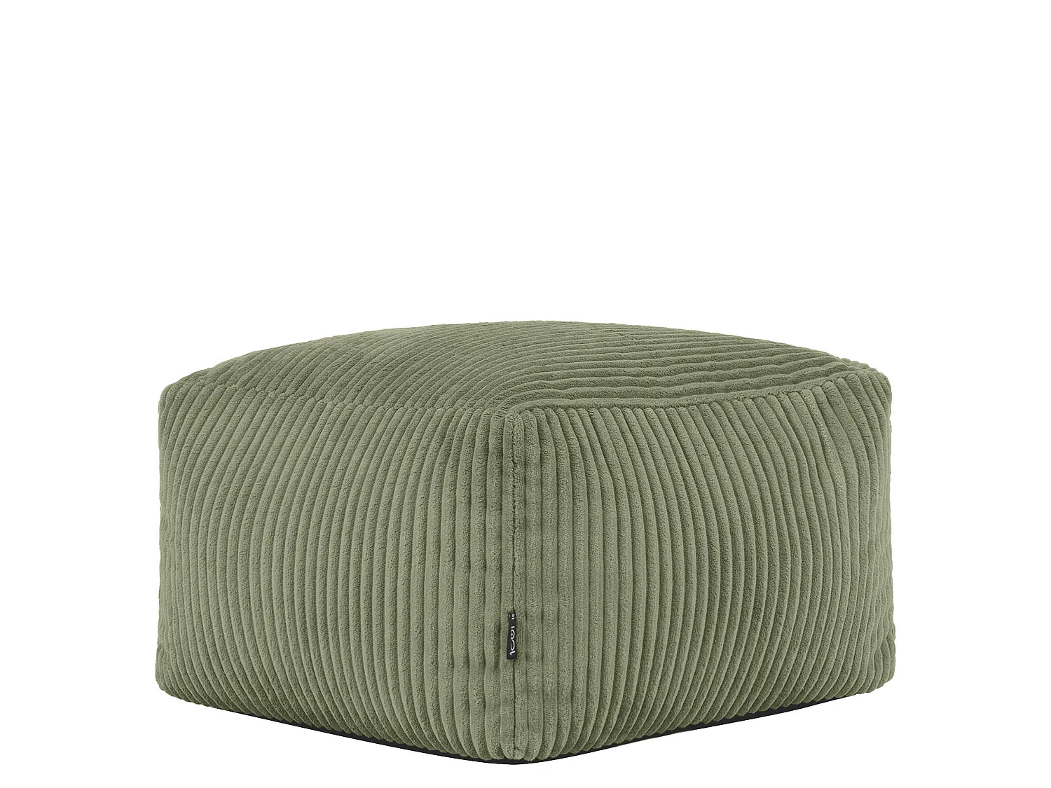 Pouf classique et son repose-pied carré velours côtelé, vert sauge, chambre et salon - KINGSTON