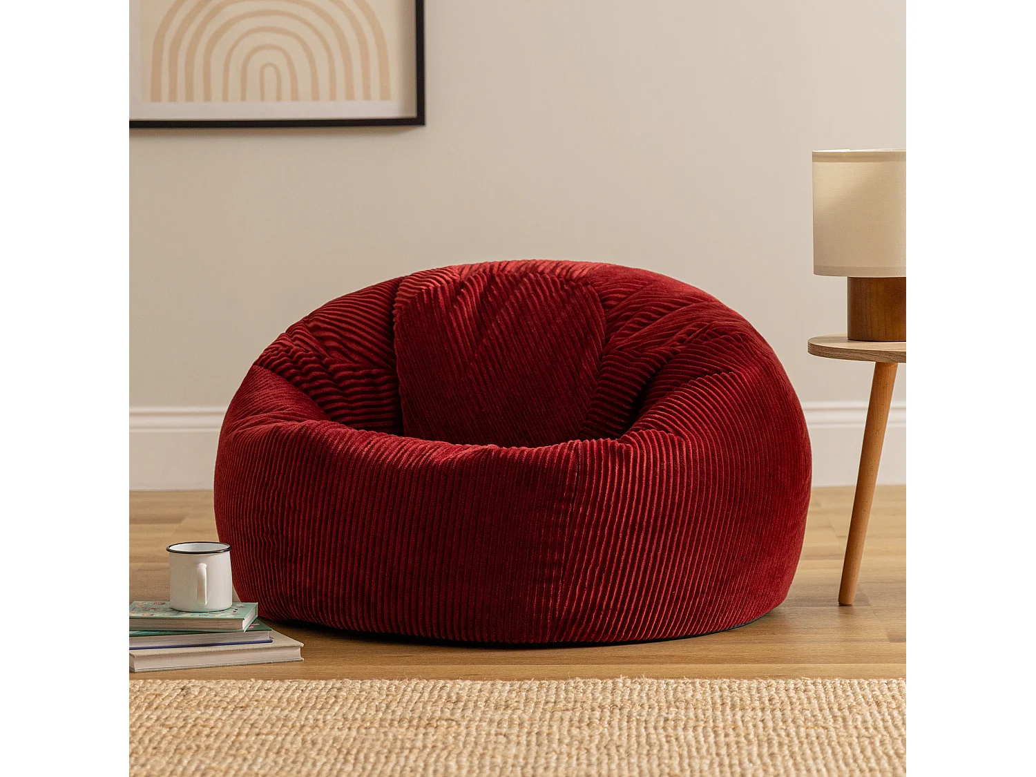 Pouf classique en velours côtelé, rouge bordeaux, chambre et salon - KINGSTON