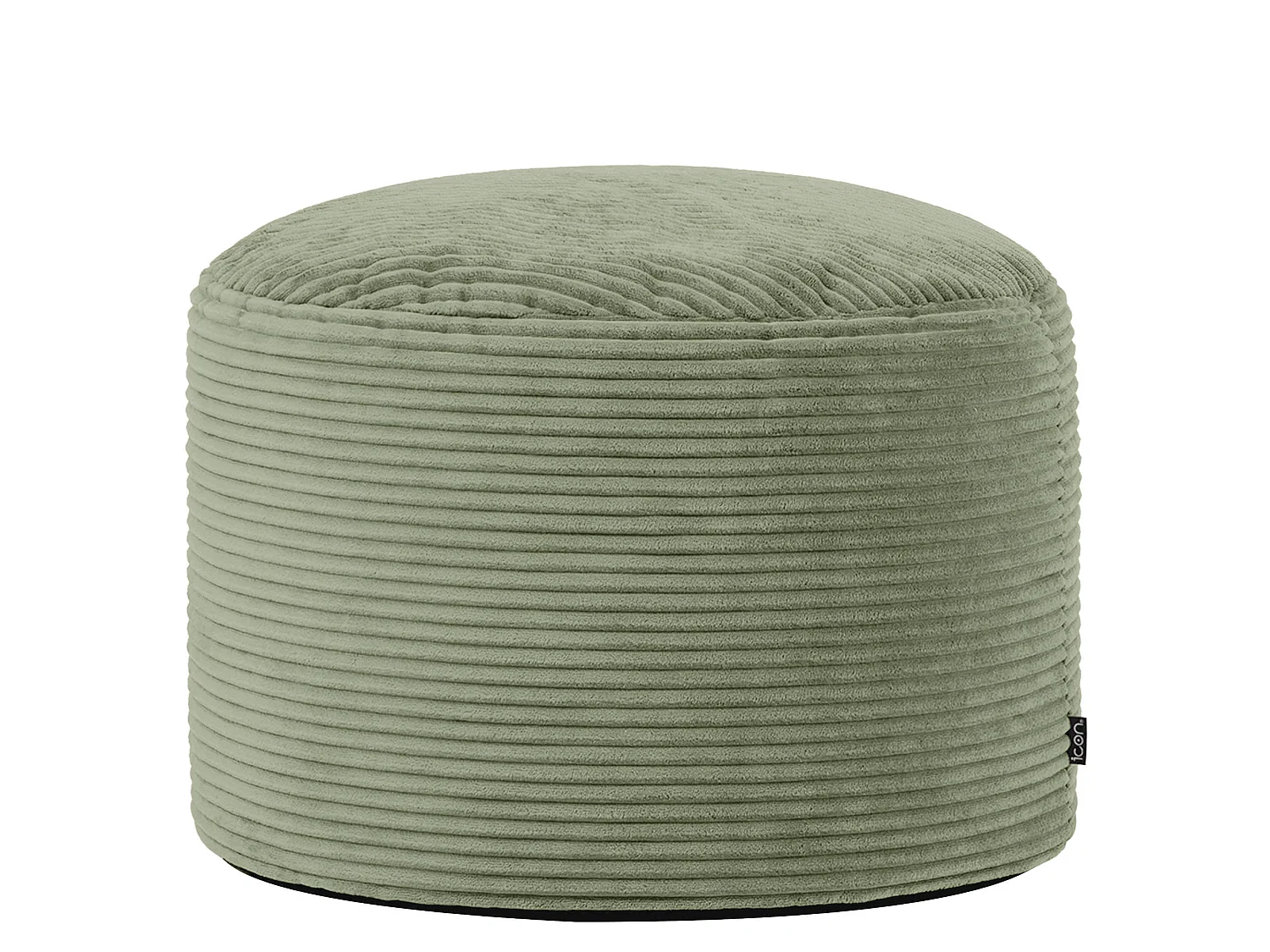 Pouf fauteuil avec repose-pied rond velours côtelé vert sauge, salon ou chambre - NATALIA