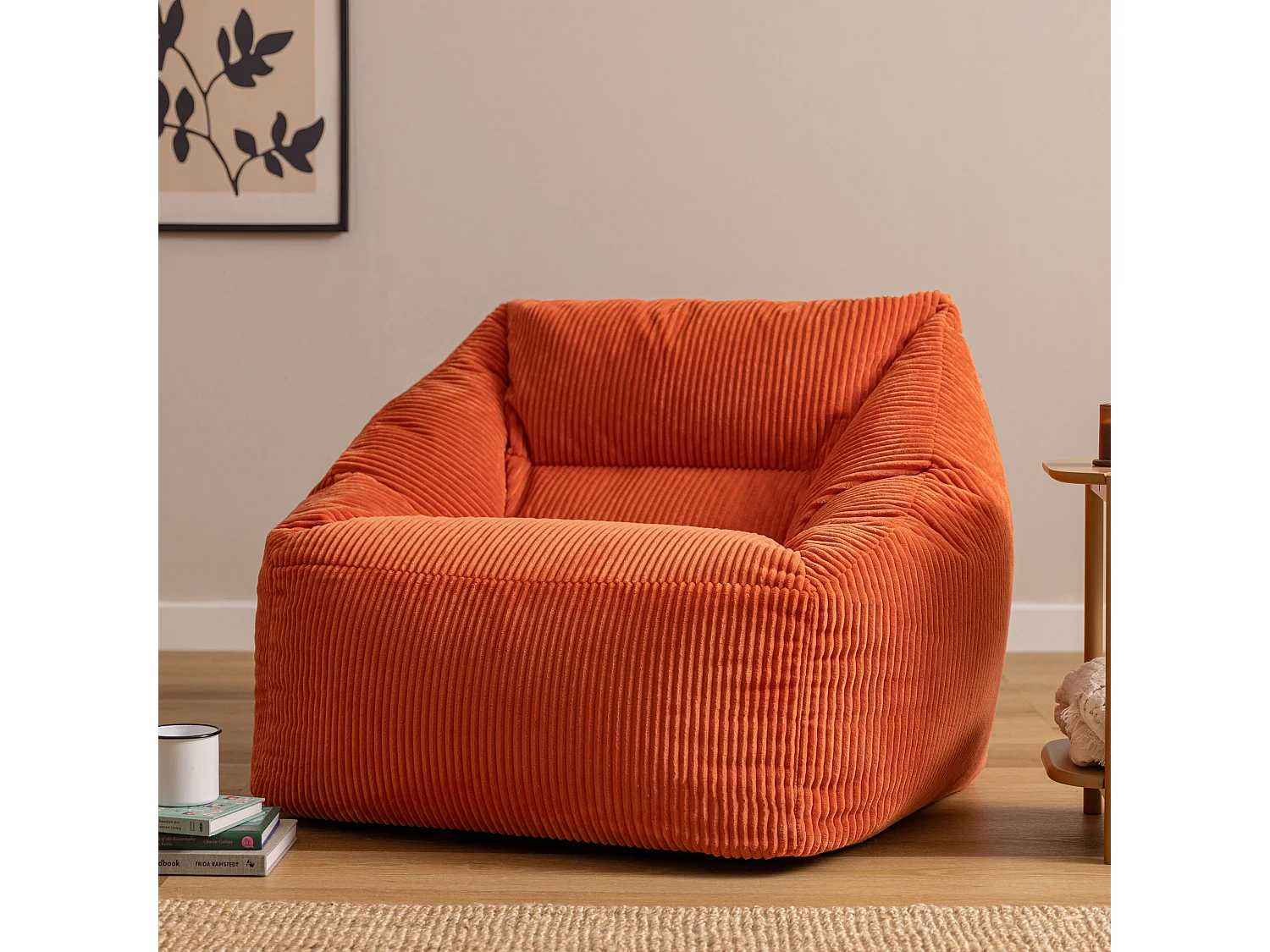 Pouf fauteuil salon ou chambre velours côtelé orage terracotta - NATALIA