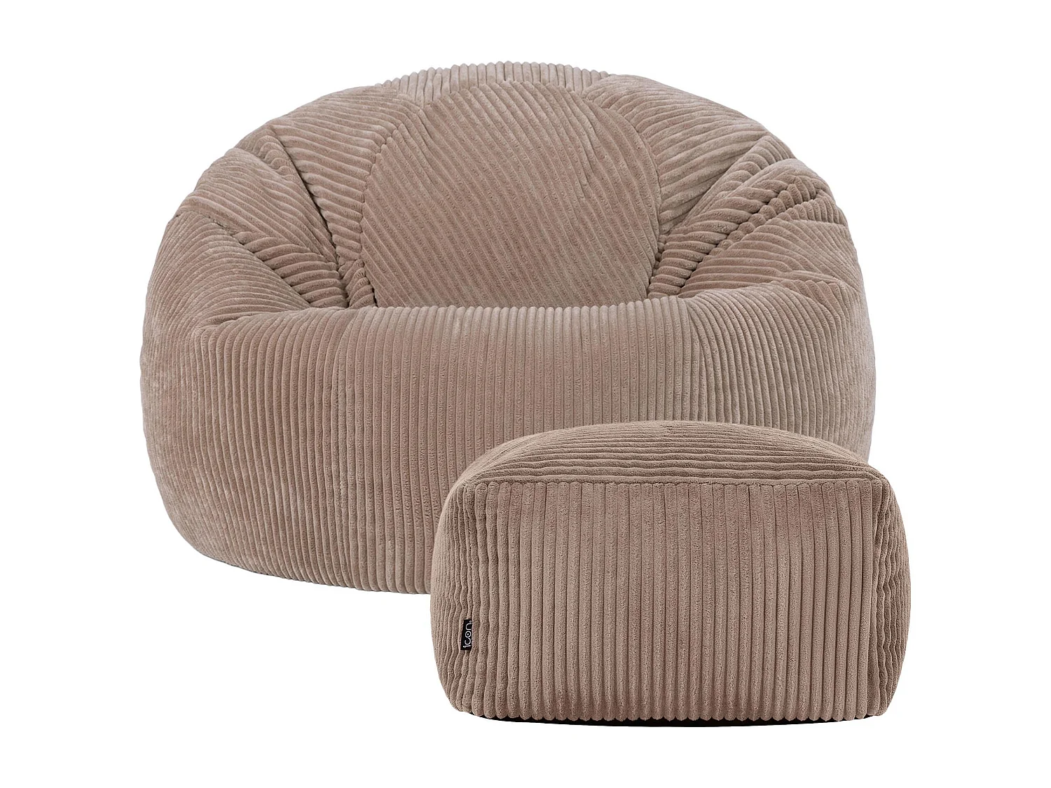 Pouf classique et son repose-pied carré velours côtelé, brun moka, chambre et salon - KINGSTON