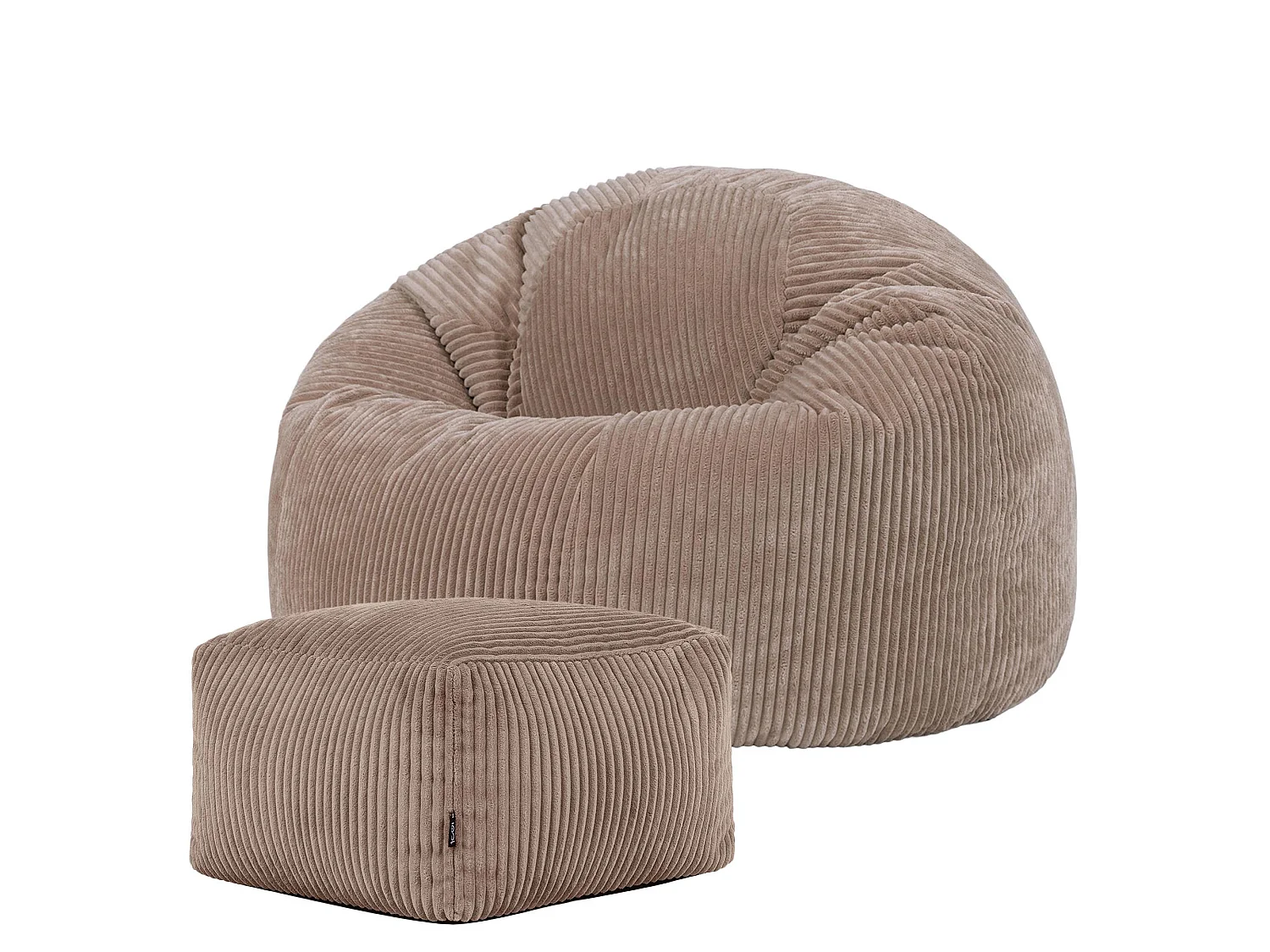 Pouf classique et son repose-pied carré velours côtelé, brun moka, chambre et salon - KINGSTON