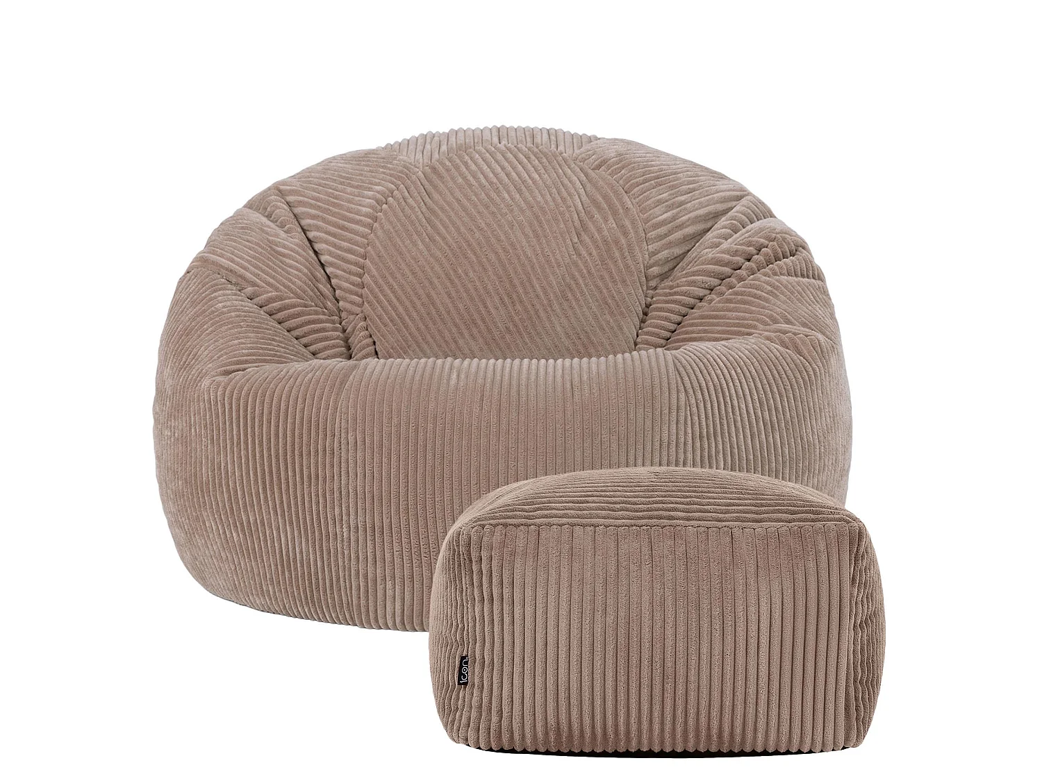 Pouf classique et son repose-pied carré velours côtelé, brun moka, chambre et salon - KINGSTON