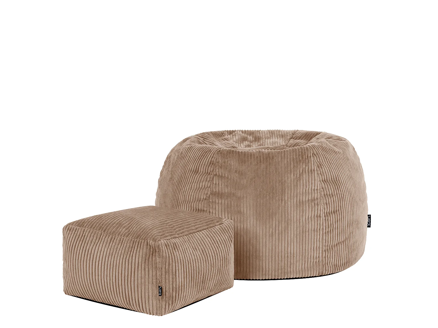 Pouf classique et son repose-pied carré velours côtelé, brun moka, chambre et salon - KINGSTON