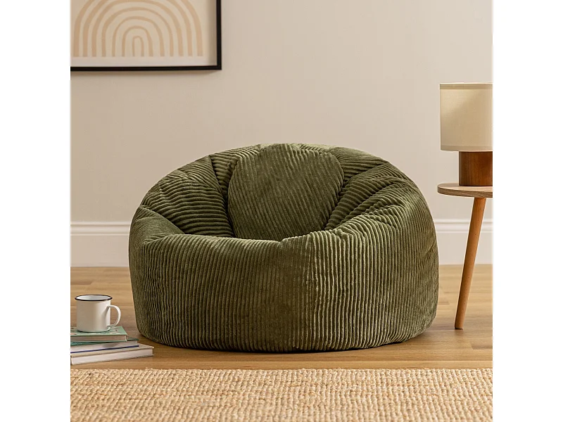 Pouf classique en velours côtelé, vert sauge, chambre et salon - KINGSTON