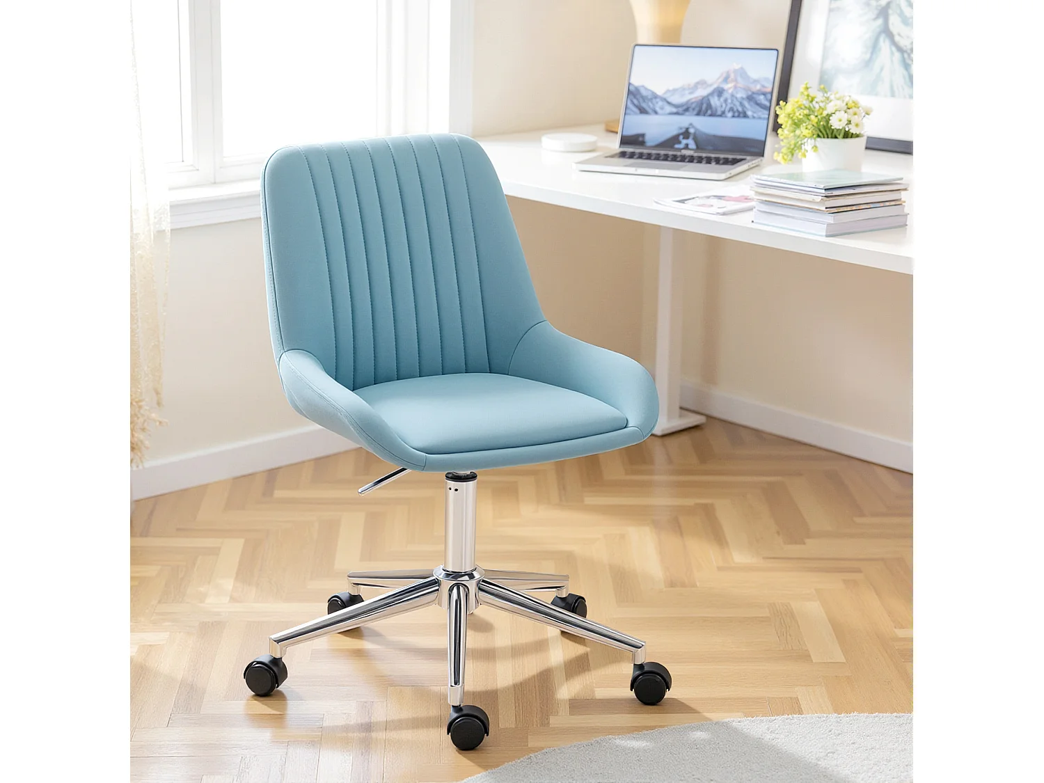 Sedia per scrivania ad altezza regolabile in silicone pu blu