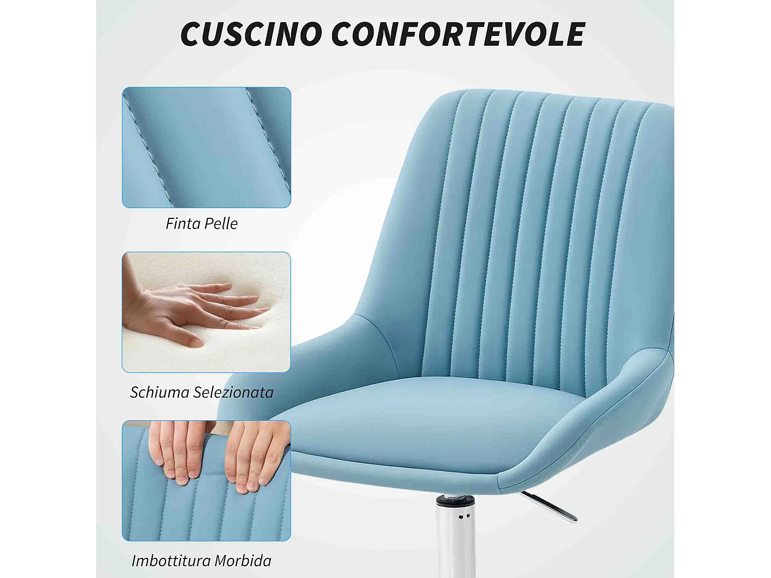 Sedia per scrivania ad altezza regolabile in silicone pu blu