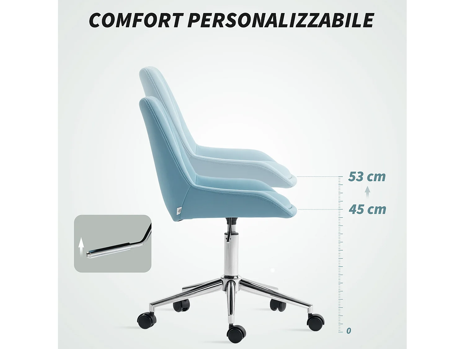 Sedia per scrivania ad altezza regolabile in silicone pu blu