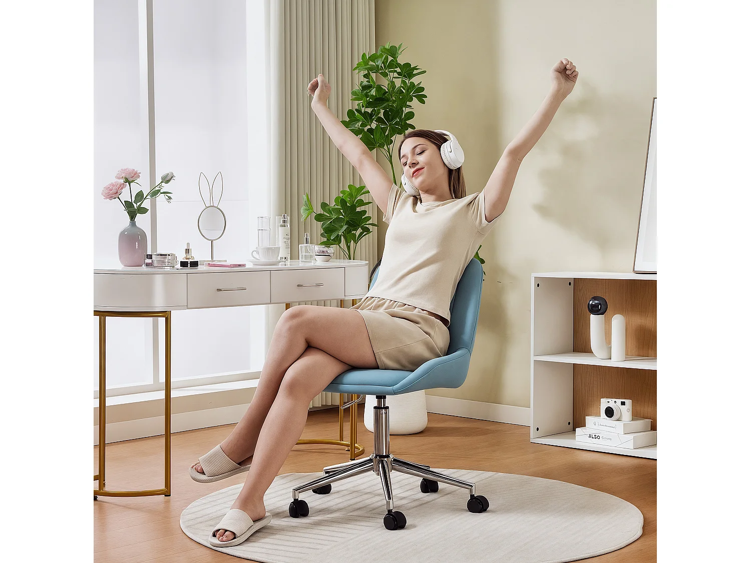 Sedia per scrivania ad altezza regolabile in silicone pu blu