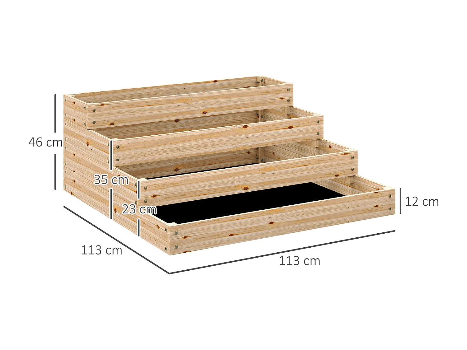 Carré potager jardinière en escalier 4 niveaux dim. 113 x 113 x 46 cm bois sapin naturel