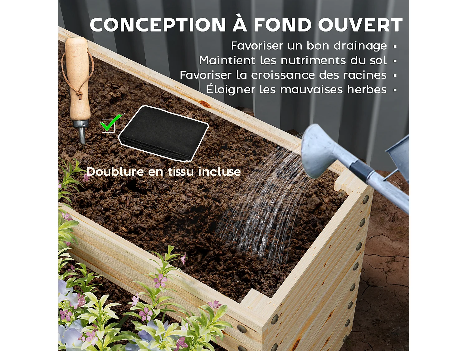 Carré potager jardinière en escalier 4 niveaux dim. 113 x 113 x 46 cm bois sapin naturel