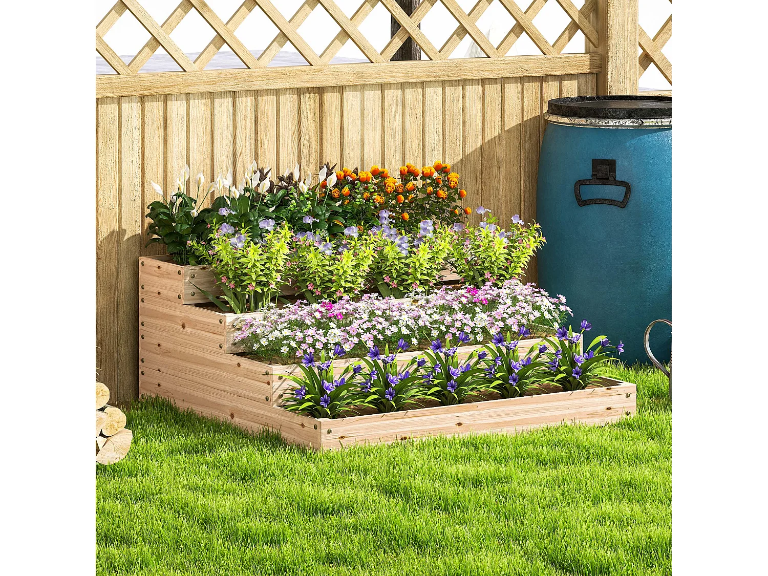 Carré potager jardinière en escalier 4 niveaux dim. 113 x 113 x 46 cm bois sapin naturel