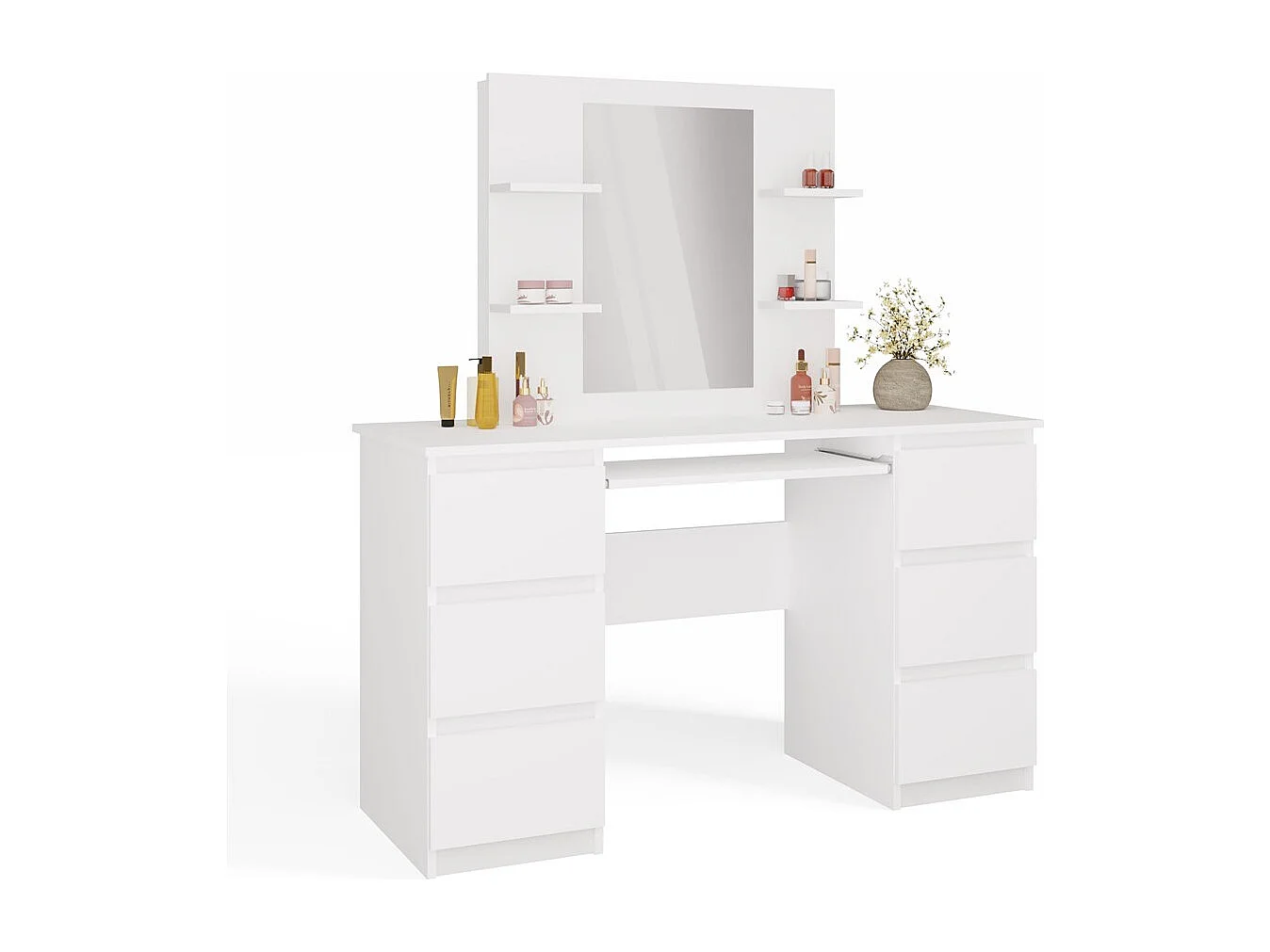 Toaletka MARINA Lustro KUBA Biurko| 130x51x76 cm | Biała| Toaletka z Lustrem i Półkami