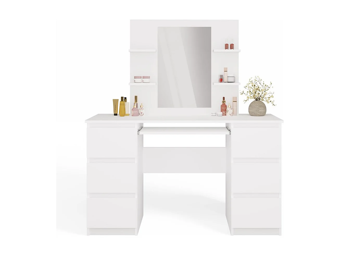 MARINA 4P + KUBA - Tocador cosmético con espejo para maquillaje - 130x51x146 cm -   BLANCO