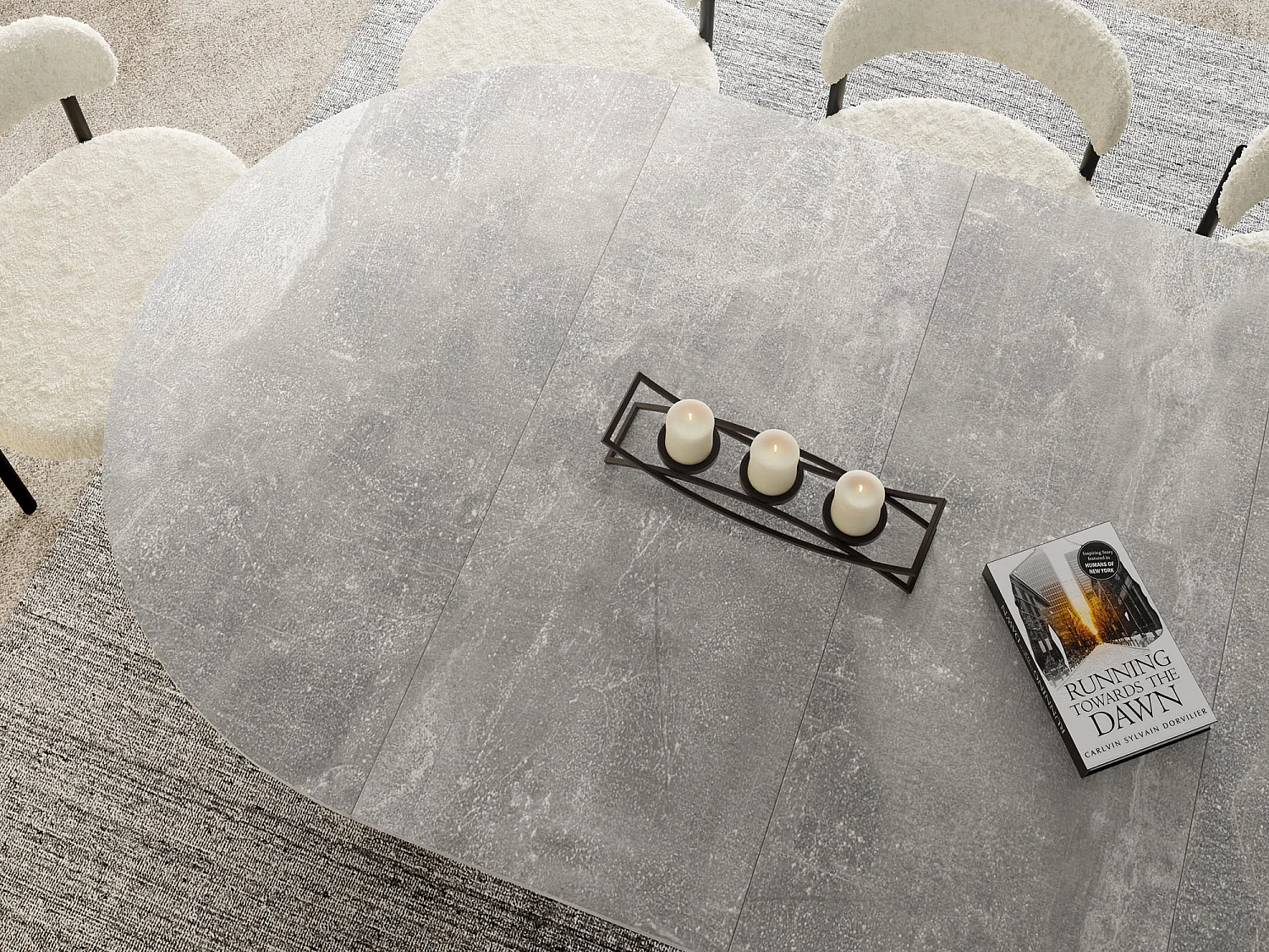 Table à Manger Ronde Extensible Style Loft – 120 cm – Design Industriel avec Pieds en Métal Doré, Gain de Place pour Salon ou Salle à Manger – Gris Béton