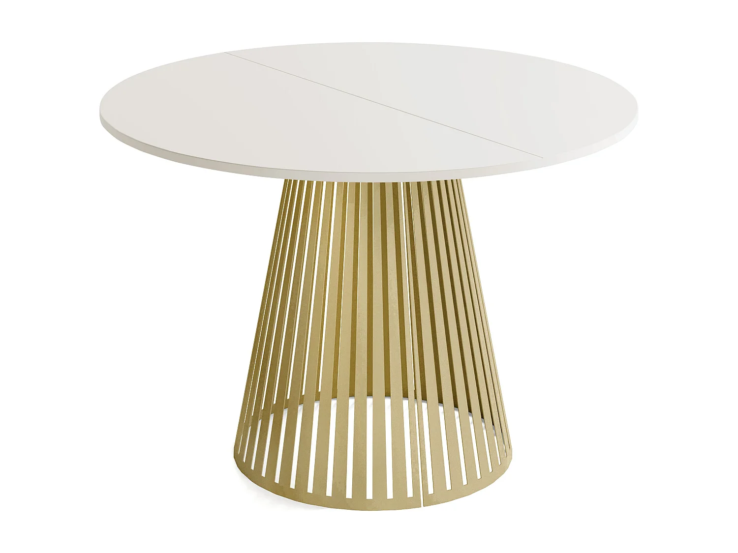 Esstisch Rund Ausziehbar mit Lamellen im Loft-Stil – 120 cm – Industrieller Tisch mit Goldenen Metallbeinen, Platzsparend für Wohnzimmer – Beige Kaschmir