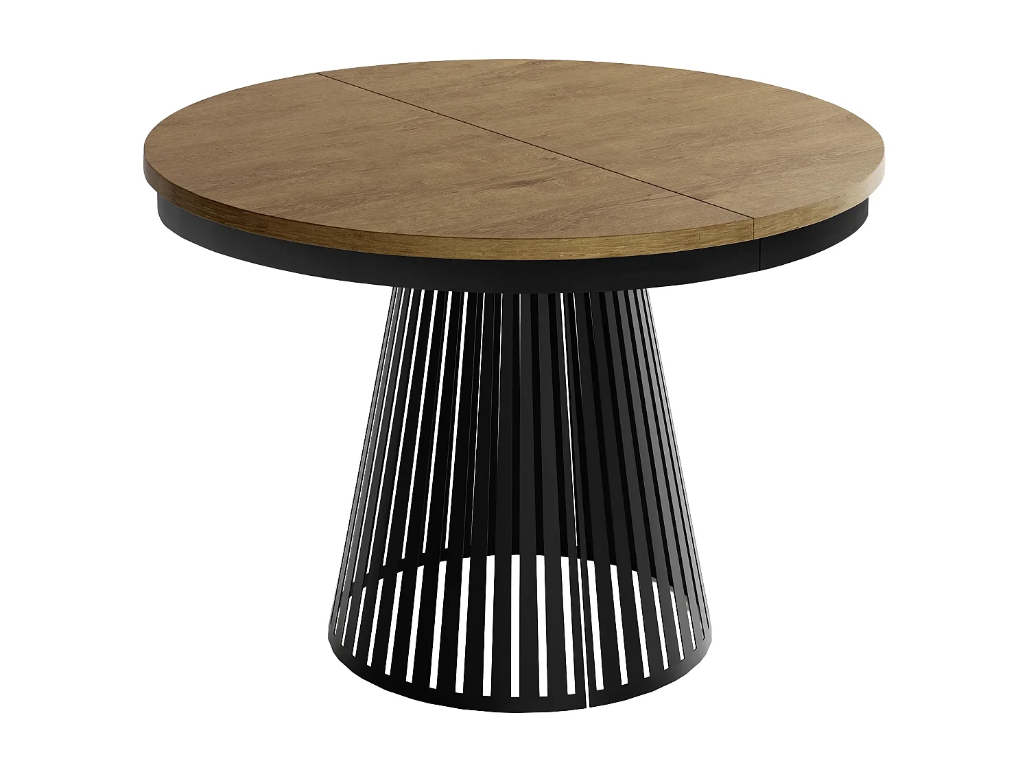 Table à Manger Ronde Extensible avec Lamelles Style Loft 100 cm – Design Industriel avec Pieds en Métal Noir, Gain de Place pour Salon, Salle à Manger – Marron