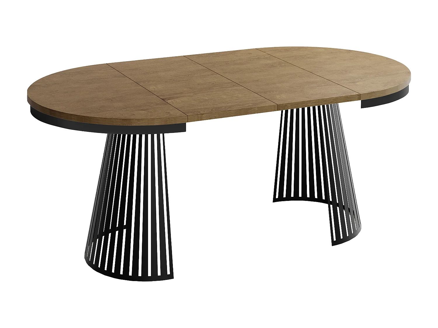 Table à Manger Ronde Extensible avec Lamelles Style Loft 100 cm – Design Industriel avec Pieds en Métal Noir, Gain de Place pour Salon, Salle à Manger – Marron