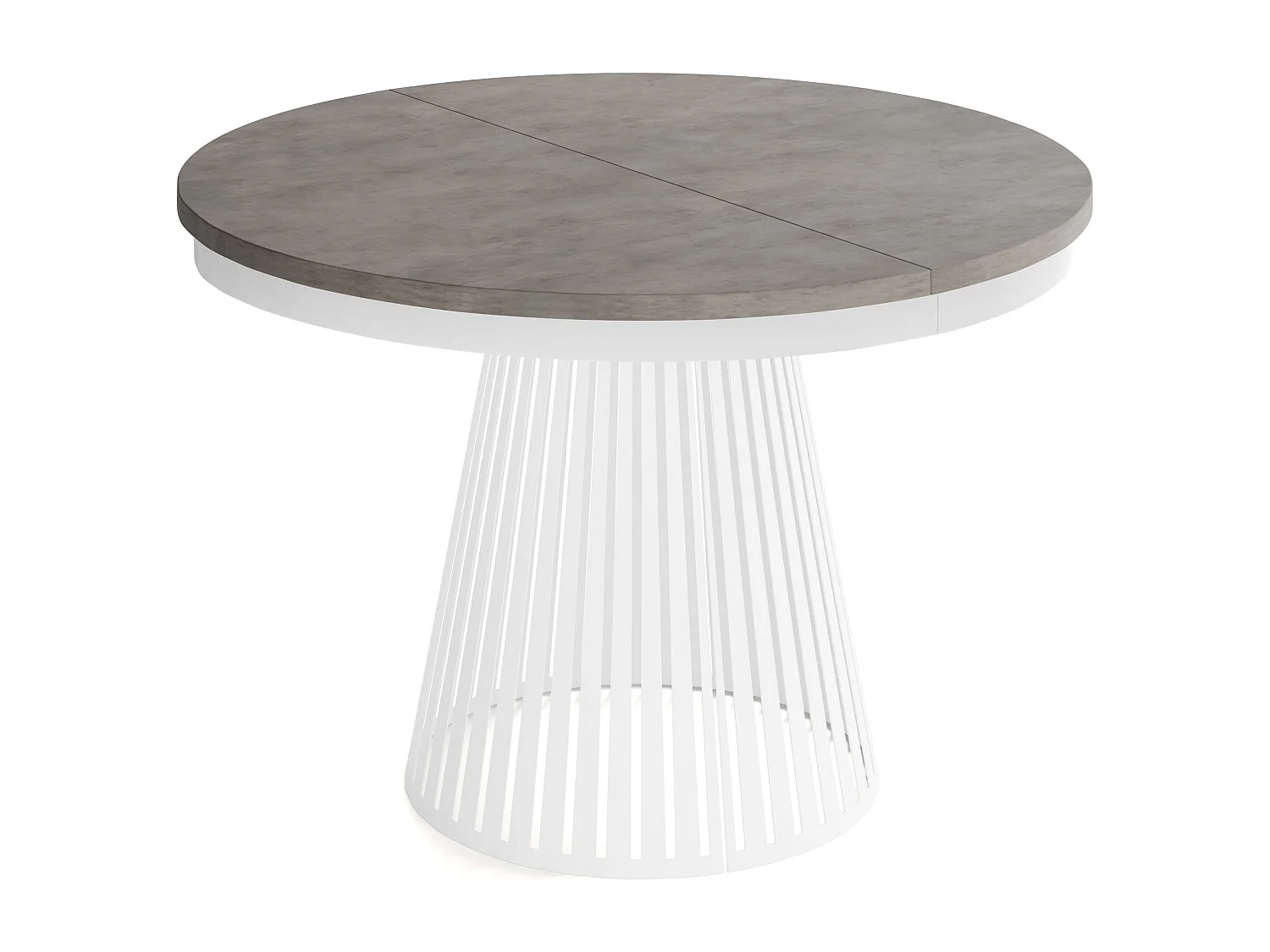 Table à Manger Ronde Extensible Style Loft – 100 à 180 cm – Design Industriel avec Pieds en Métal Blanc, Gain de Place pour Salon Salle à Manger – Béton Gris Foncé
