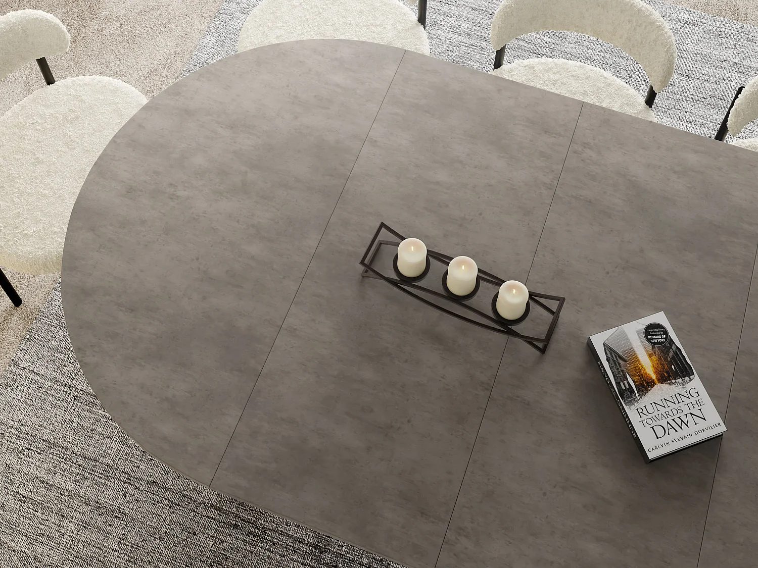 Table à Manger Ronde Extensible Style Loft – 100 à 180 cm – Design Industriel avec Pieds en Métal Blanc, Gain de Place pour Salon Salle à Manger – Béton Gris Foncé