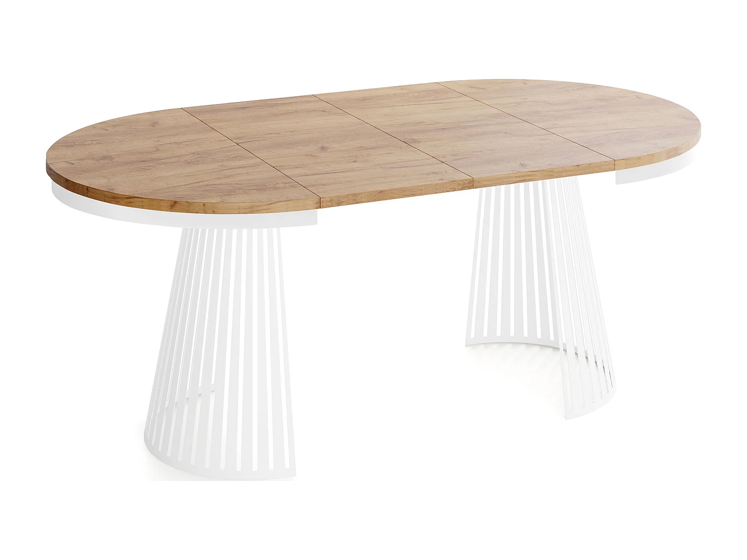 Table à Manger Ronde Extensible Style Loft – 120 à 200 cm – Design Industriel avec Pieds en Métal Blanc, Gain de Place pour Salon ou Salle à Manger – Marron
