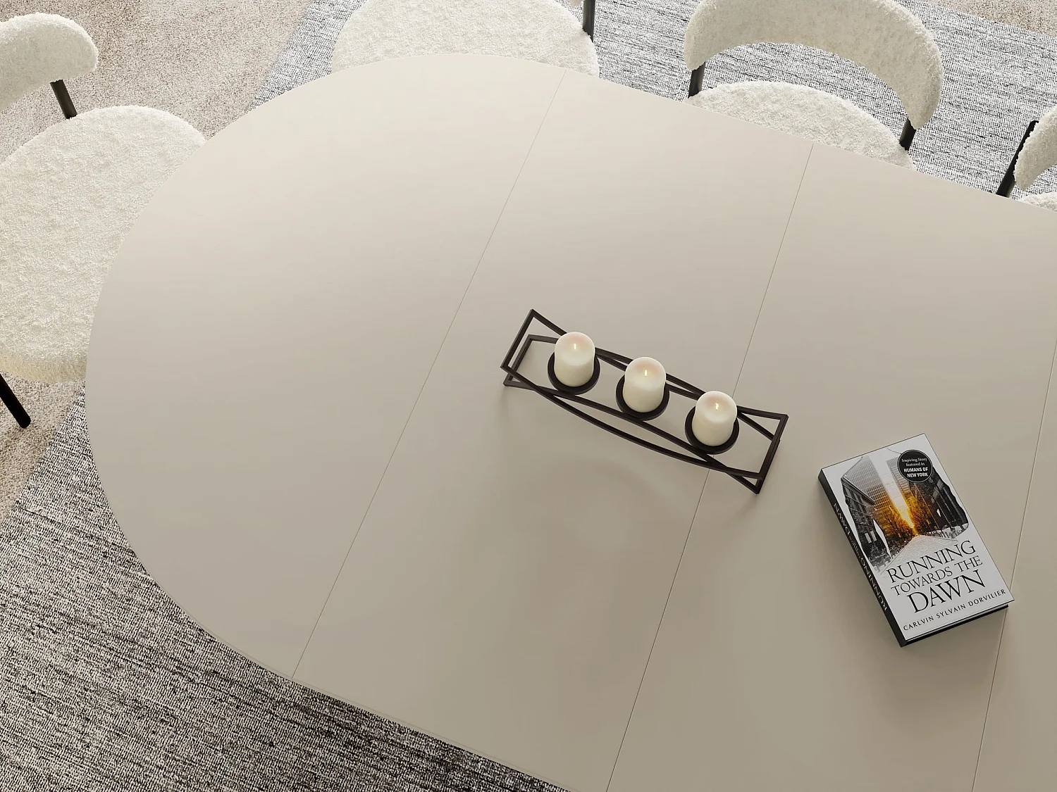 Table à Manger Ronde Extensible Style Loft – 120 à 200 cm – Design Industriel avec Pieds en Métal Blanc, Gain de Place pour Salon Salle à Manger – Beige Cachemire