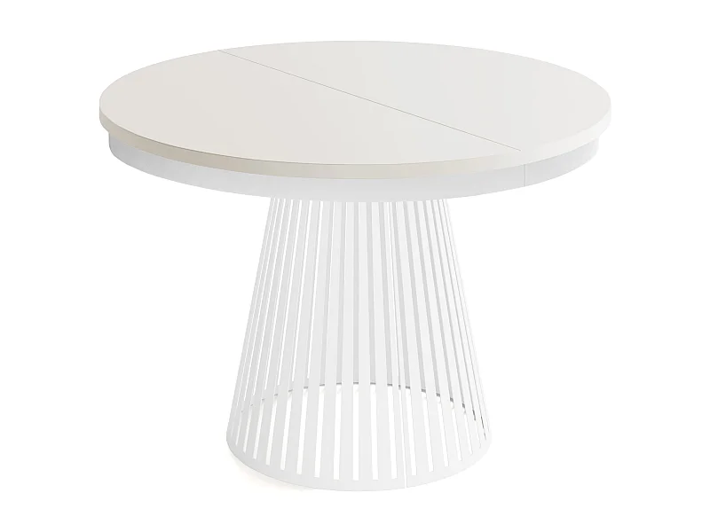 Esstisch Rund Ausziehbar mit Lamellen im Loft-Stil – 120 cm – Industrieller Tisch mit Weißen Metallbeinen, Platzsparend für Wohnzimmer Esszimmer – Beige Cashmere