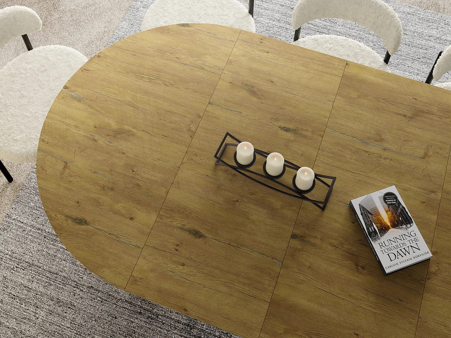 Table à Manger Ronde Extensible avec Lamelles Style Loft 120 cm – Design Industriel avec Pieds en Métal Noir, Gain de Place pour Salon – Marron