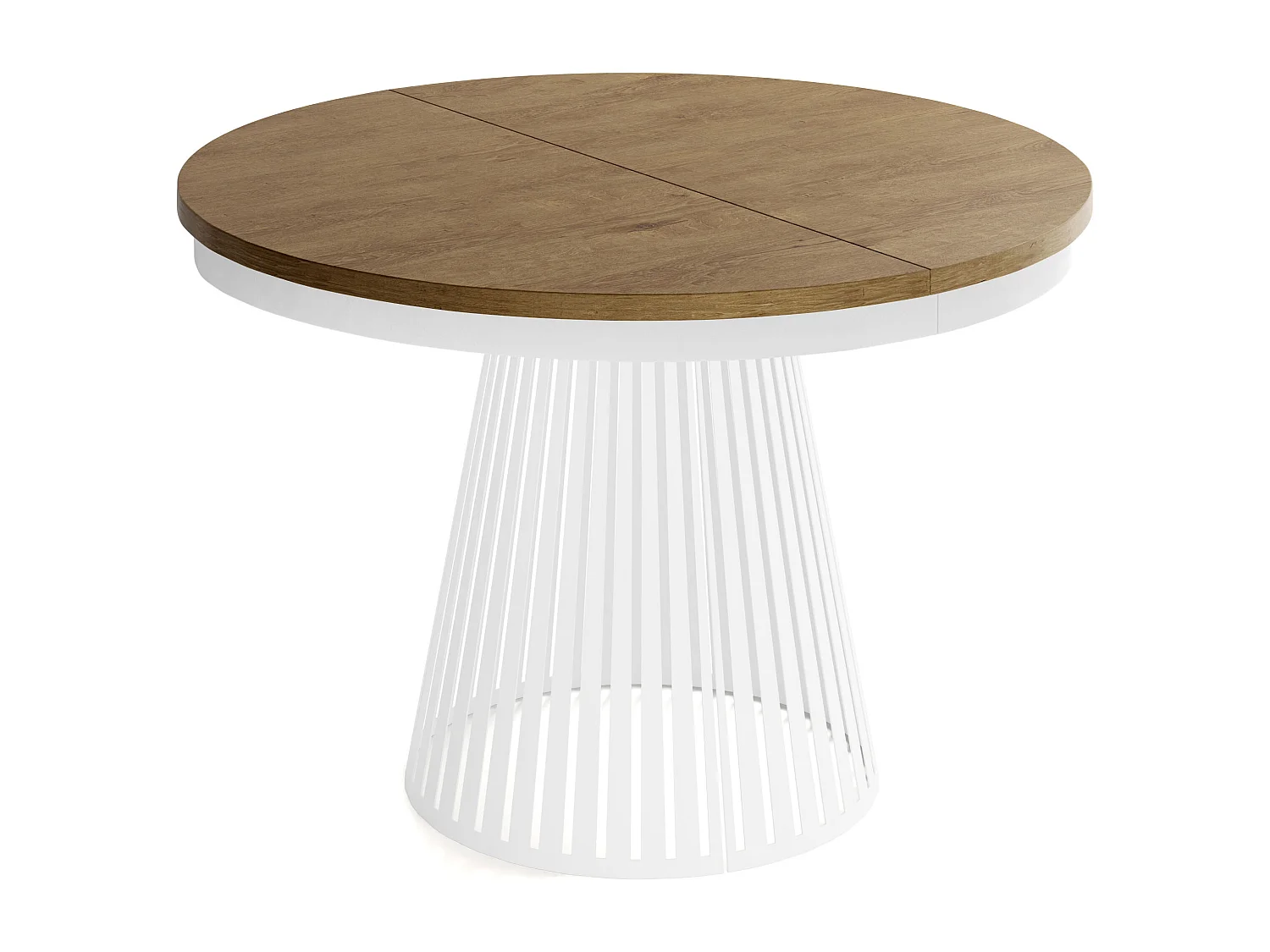 Table à Manger Ronde Extensible Style Loft – 120 à 200 cm – Design Industriel avec Pieds en Métal Blanc, Gain de Place pour Salon ou Salle à Manger – Marron