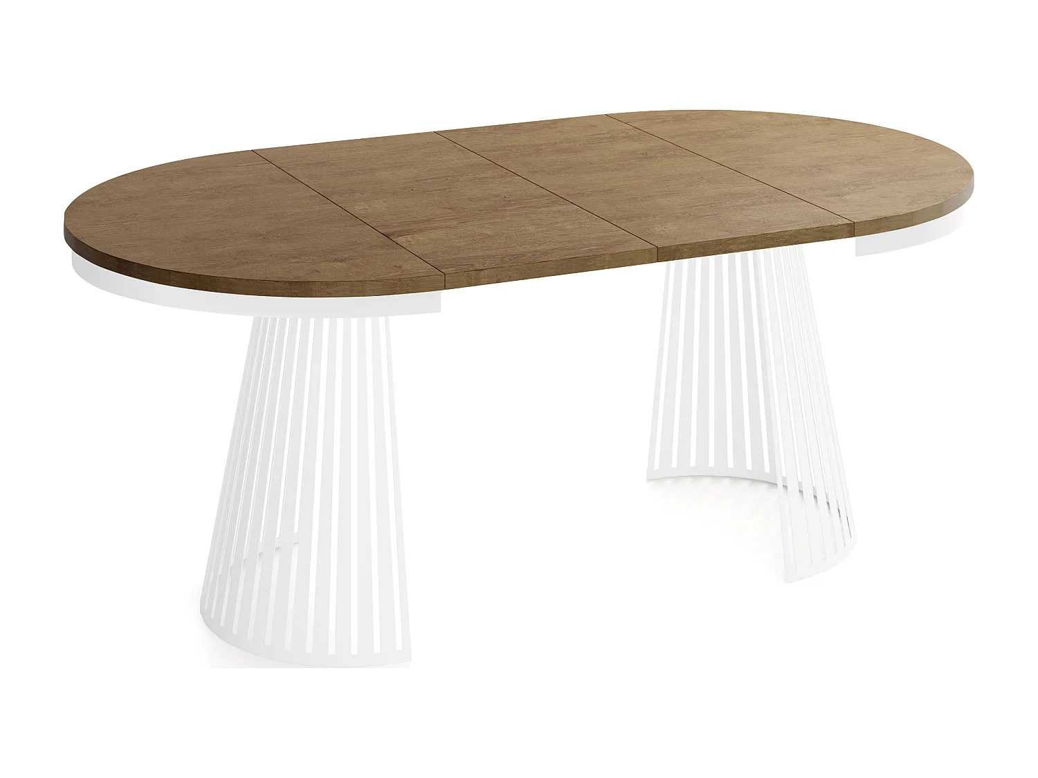 Table à Manger Ronde Extensible Style Loft – 120 à 200 cm – Design Industriel avec Pieds en Métal Blanc, Gain de Place pour Salon ou Salle à Manger – Marron