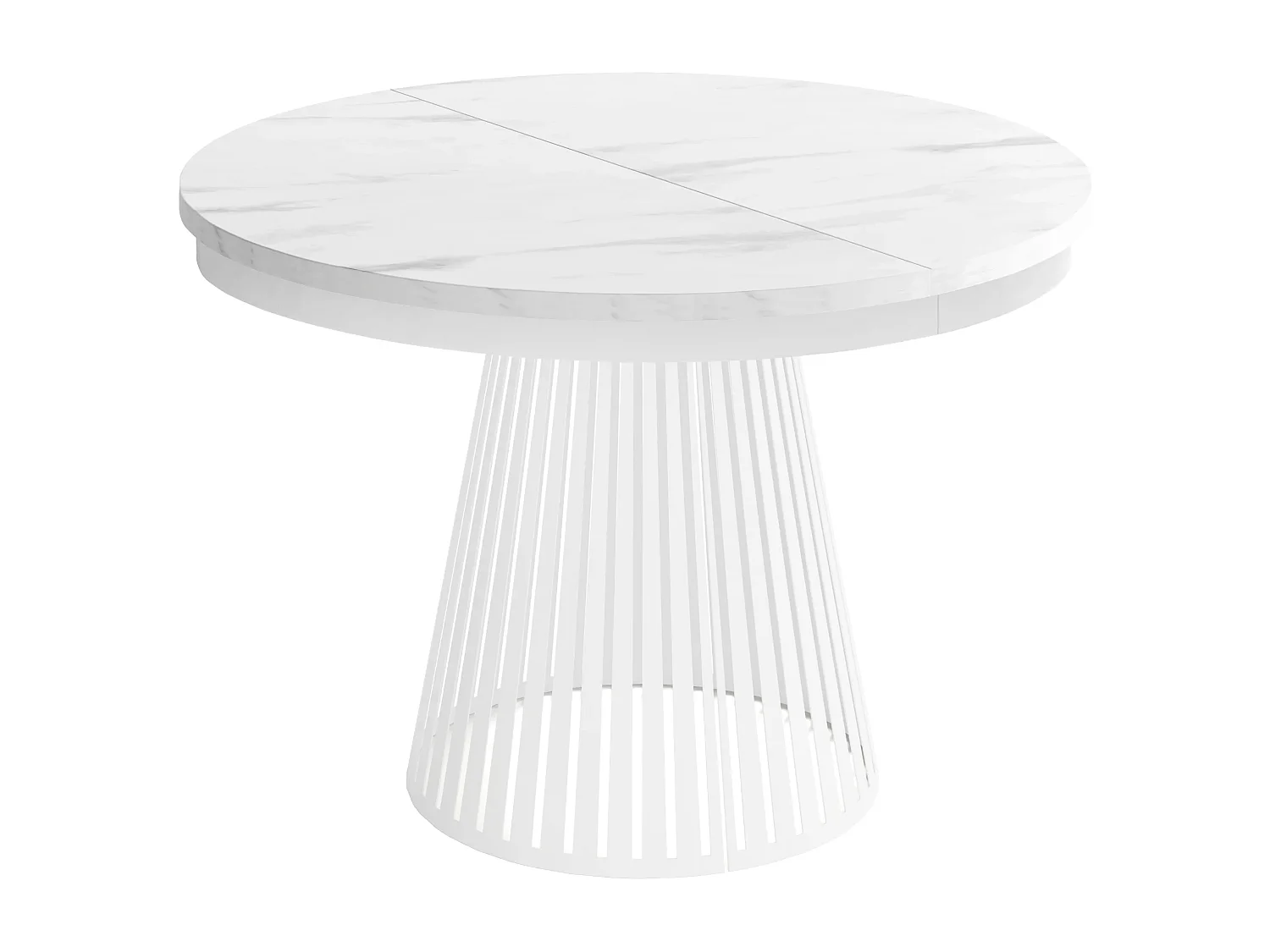 Table à Manger Ronde Extensible Style Loft – 120 à 200 cm – Design Industriel avec Pieds en Métal Blanc, Gain de Place pour Salon ou Salle à Manger – Marbre Blanc